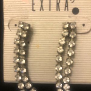 🌞 Pretty Rhinestone 2 rows Earrings for pierced ears 18 rhinestones per side